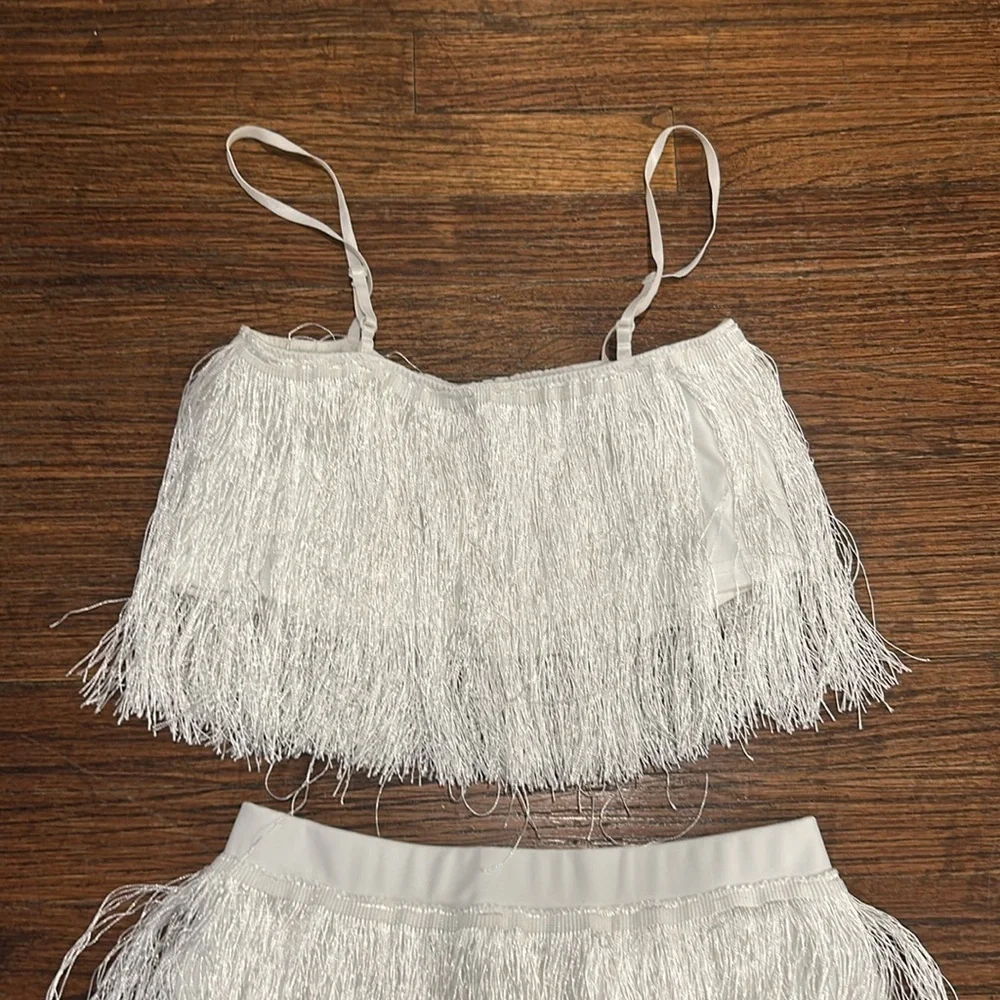 SHEIN Fringe White Skirt and Cropped Tank Set fringe - Picture 5 of 6